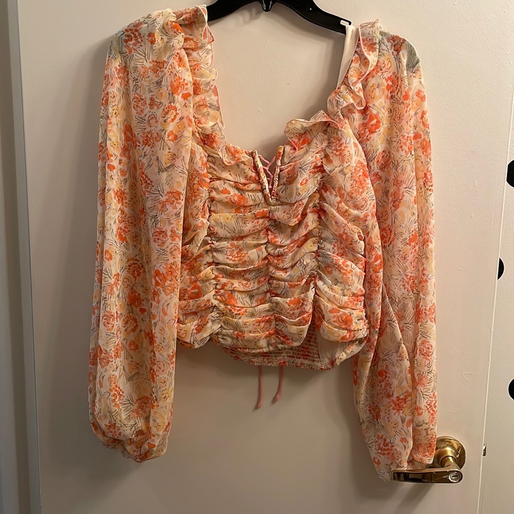 Free People Floral Open Back Blouse
